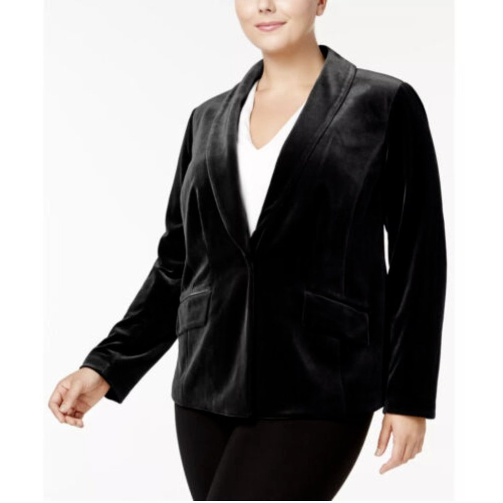 INC Velvet Blazer Black One Button Long Sleeve 2X